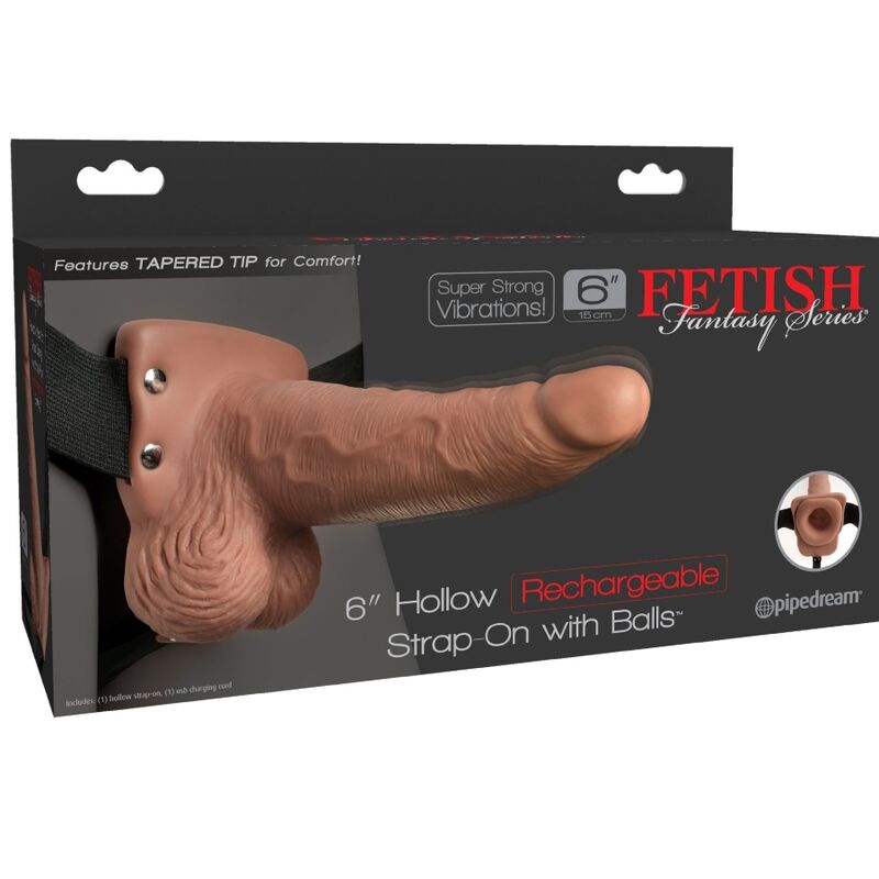SÉRIE FETISH FANTASY - HARNAIS PÉNIS RÉALISTE RÉGLABLE AVEC TESTICULES RECHARGEABLES ET VIBRATEUR 15 CM