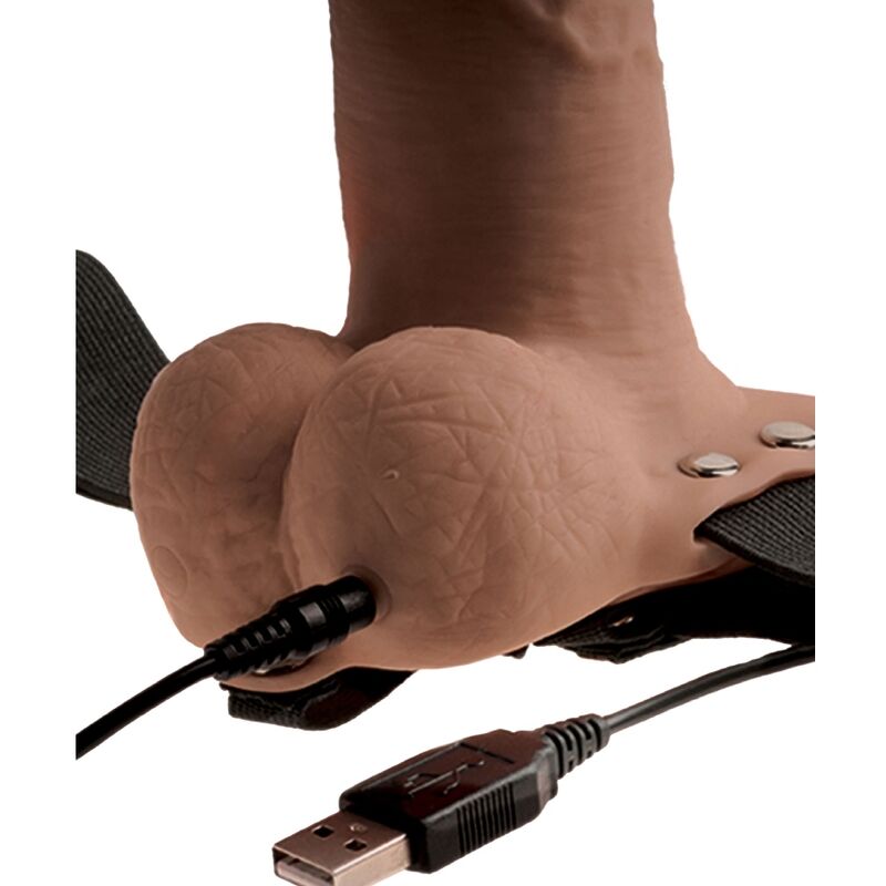 SÉRIE FETISH FANTASY - HARNAIS PÉNIS RÉALISTE RÉGLABLE AVEC TESTICULES RECHARGEABLES ET VIBRATEUR 15 CM