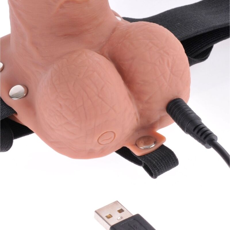 SÉRIE FETISH FANTASY - HARNAIS RÉGLABLE PÉNIS RÉALISTE AVEC BALLES RECHARGEABLES ET VIBRATEUR 17,8 CM