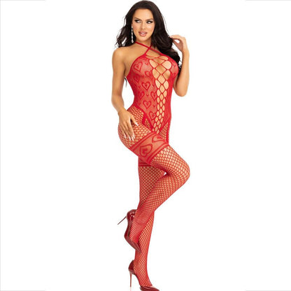 LEG AVENUE - BODYSTOCKING ROUGE COU HALTER COEURS ROUGES