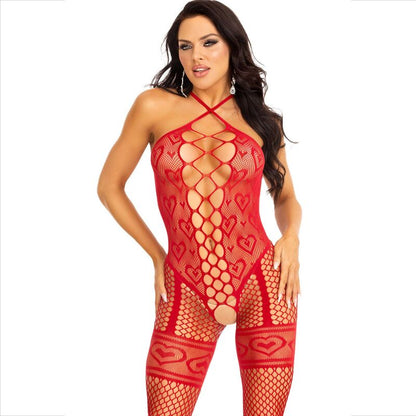 LEG AVENUE - BODYSTOCKING ROUGE COU HALTER COEURS ROUGES