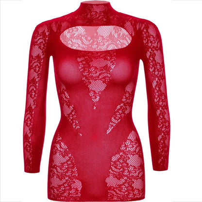 LEG AVENUE - ROBE MINI À MANCHES LONGUES ROUGE AVEC DENTELLE