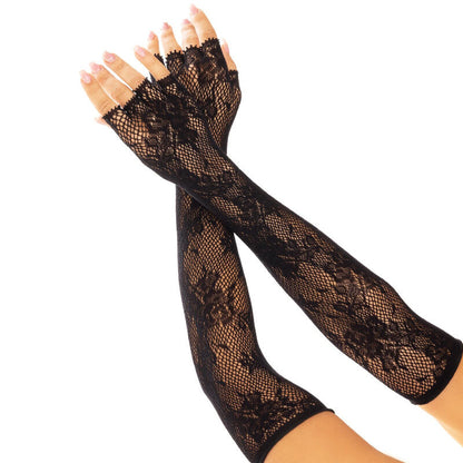 LEG AVENUE - GANTS SANS DOIGTS EN MAILLE FLEURIE NOIRE