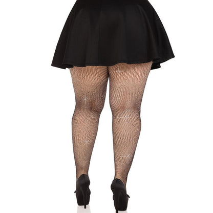 LEG AVENUE - CHAUSSETTES EN MAILLE CRISTALLISÉE NOIRES GRANDES TAILLE