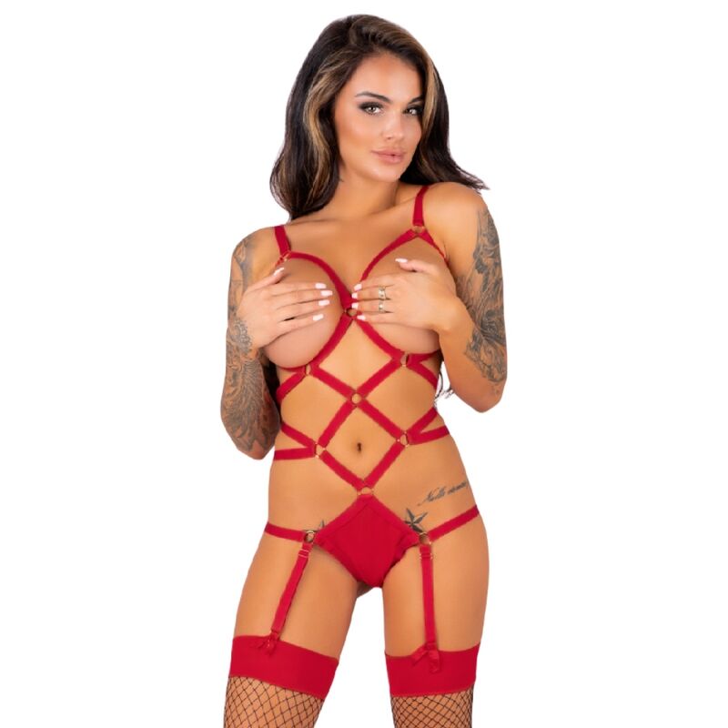 LIVCO CORSETTI FASHION - THIARA LC 20213 ENSEMBLE CORPS + CHAUSSETTES ROUGE S/M