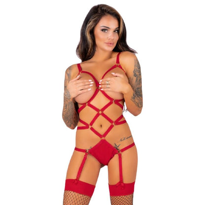 LIVCO CORSETTI FASHION - THIARA LC 20213 ENSEMBLE CORPS + CHAUSSETTES ROUGE S/M