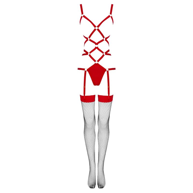 LIVCO CORSETTI FASHION - THIARA LC 20213 ENSEMBLE CORPS + CHAUSSETTES ROUGE S/M