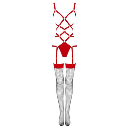 LIVCO CORSETTI FASHION - THIARA LC 20213 ENSEMBLE CORPS + CHAUSSETTES ROUGE S/M