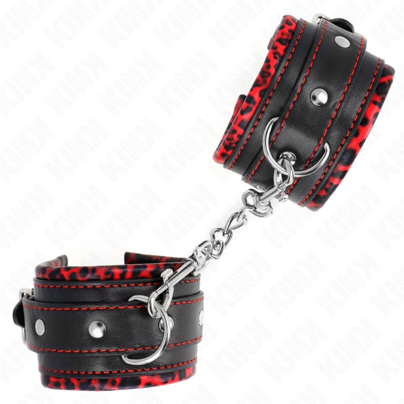 KINK - REPOSE-POIGNET REMBOURRÉ EN FOURRURE ROUGE/NOIR RÉGLABLE 17-29 CM X 6 CM