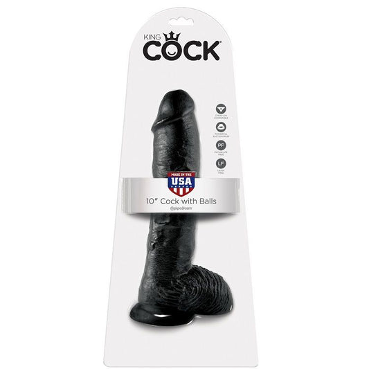 KING COCK - 10 GODES NOIR AVEC BOULES 25,4 CM