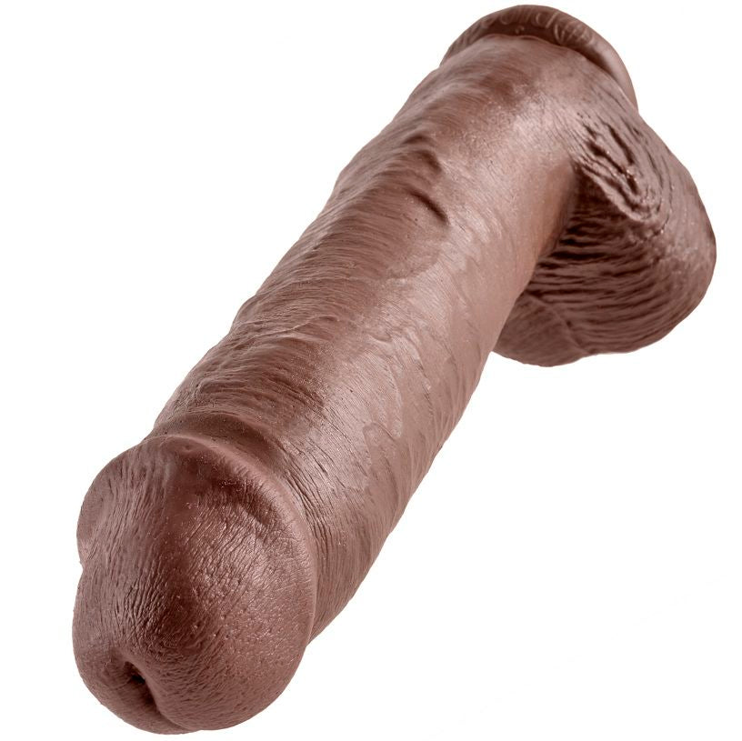 KING COCK - 11 GODES MARRONS AVEC BOULES 28 CM