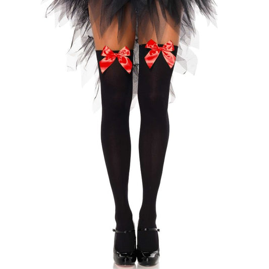 LEG AVENUE - COLLANTS EN NYLON NOIR AVEC NŒUD ROUGE TAILLE UNIQUE