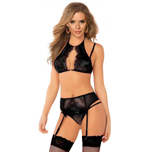 QUEEN LINGERIE - ENSEMBLE SOUTIEN-GORGE + Jarretière ET STRING TAILLE S/M