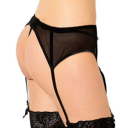 QUEEN LINGERIE - STRING AVEC Jarretière EN DENTELLE NOIRE S/M