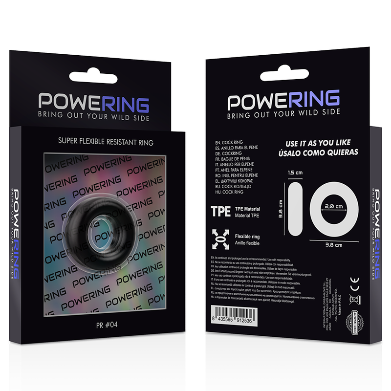 POWERING - ANNEAU PÉNIS SUPER FLEXIBLE ET RÉSISTANT 3,8 CM PR04 NOIR