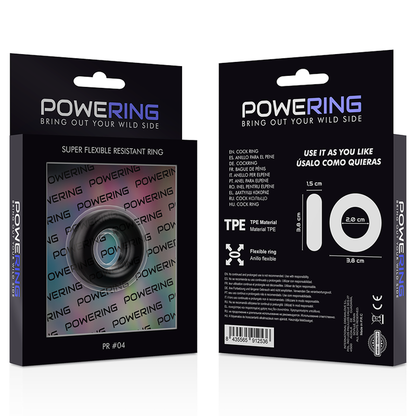 POWERING - ANNEAU PÉNIS SUPER FLEXIBLE ET RÉSISTANT 3,8 CM PR04 NOIR