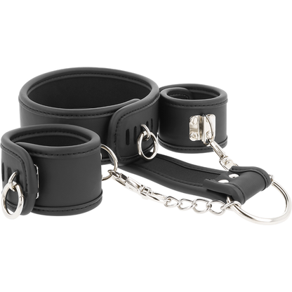 FETISH SOUMISSIVE - COLLIER ET MENOTTES EN CUIR VÉGAN AVEC DOUBLURE EN NOPRÈNE
